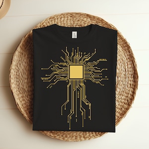 Cool geek informatique pour hommes femmes jeunes avec processeur CPU T-shirt programmeur gamer imprimé carte PCB, t-shirts cadeaux pour gamer, amateur de technologie informatique,
