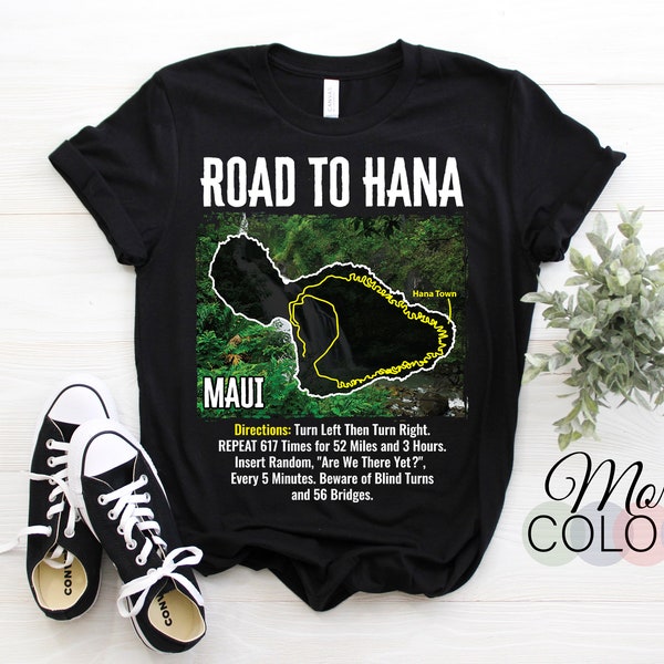 Road to Hana Map Maui Island Guide Hawaii Hawaiian Funny T-Shirt, Surfer Aloha Summer Travel Surfing Gifts, Surf Vacation Souvenir Presents,