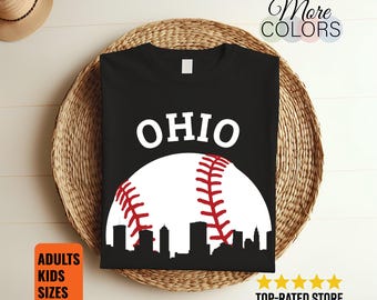 Ohio Baseball Skyline Shirt City Silhouette Sports Fan Gift Adults Kids Unisex Tee