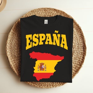 Spanien Karte T Shirt Frauen Männer Kinder Spanische Flagge Rot España T-Shirt, Geschenk für Spanien-Liebhaber, ideal für spanische Sportveranstaltungen, Reisen Besuchen Spanien,