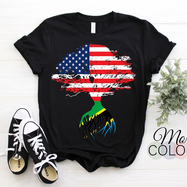 American Flag Tanzanian Roots Tanzania Flag T-Shirt, Tanzanians, Tanzanian Gifts, Tanzanian Present, Tanzanian Birthday, Tanzanian Hoodie,