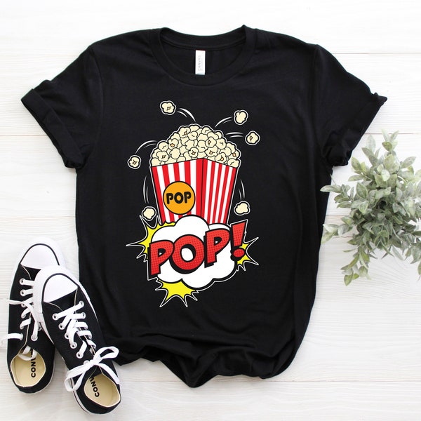 Popcorn Vintage Retro Funny Popcorn Lovers Gift T-Shirt, Film Fans Tee, Go To Movie Theatre Tshirt, Eat Pop Corn, Cinema, Birthday Present,