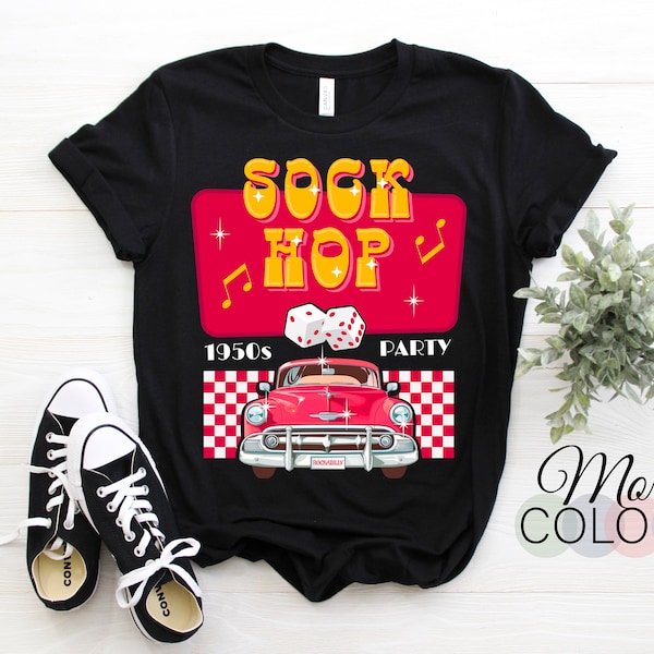 Sock Hop Rock And Roll Dance Retro 1950s Party Doo Wop Rockabilly Pink T-Shirt, 50s Lover Costume For Women Men, Vintage Retro Dancer Gift,