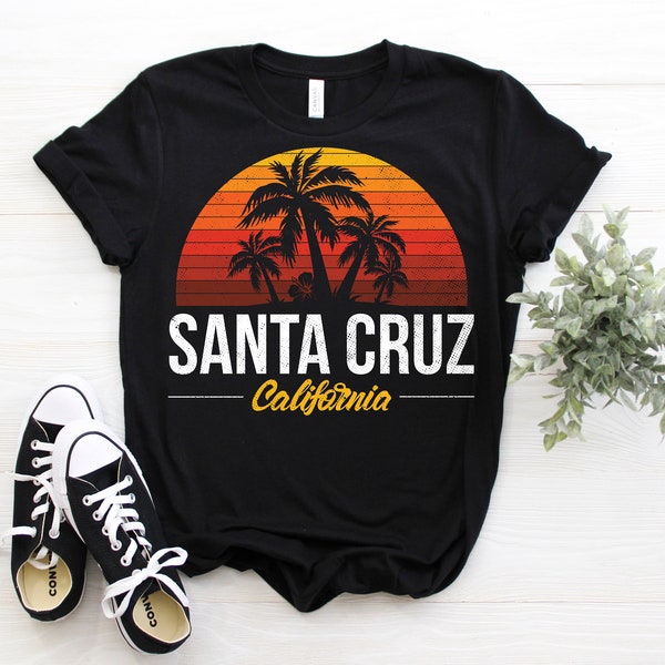 Santa Cruz Stadt Kalifornien Vintage Geschenk T-Shirt, Surfen Santa Cruz Surfbrett Retro Surfer Strand Sonnenuntergang, Reise-Urlaub-t-Shirt, Cali Souvenir