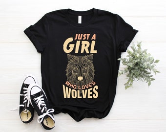 Solo una chica que ama la camiseta de mujeres lobo, camisa de lobo, camiseta de lobo, camiseta de lobo, camiseta de lobo, camiseta de lobo, camiseta de lobo, camiseta de lobo, regalo de lobo,