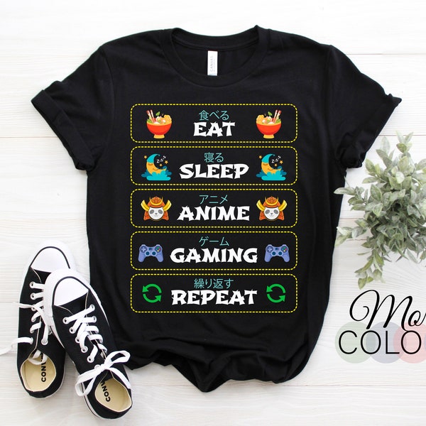 Eat Sleep Anime Gaming Repeat Video Game Gift Costume T-Shirt, Gamer Kawaii Shirts, Otaku, Japanese Japan, Manga, Cosplay Aesthetic Fans,