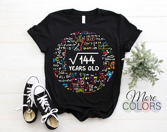 Square Root Of 144 12th Twelfth Birthday 12 Year Old Gifts Boys Girls Math Bday T-Shirt, Twelve Yrs Party, Mathematic Maths Science Present