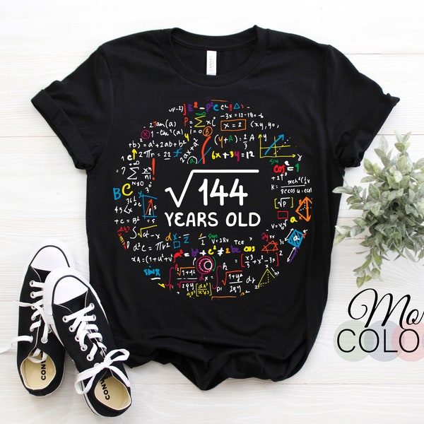 Square Root Of 144 12th Twelfth Birthday 12 Year Old Gifts Boys Girls Math Bday T-Shirt, Twelve Yrs Party, Mathematic Maths Science Present