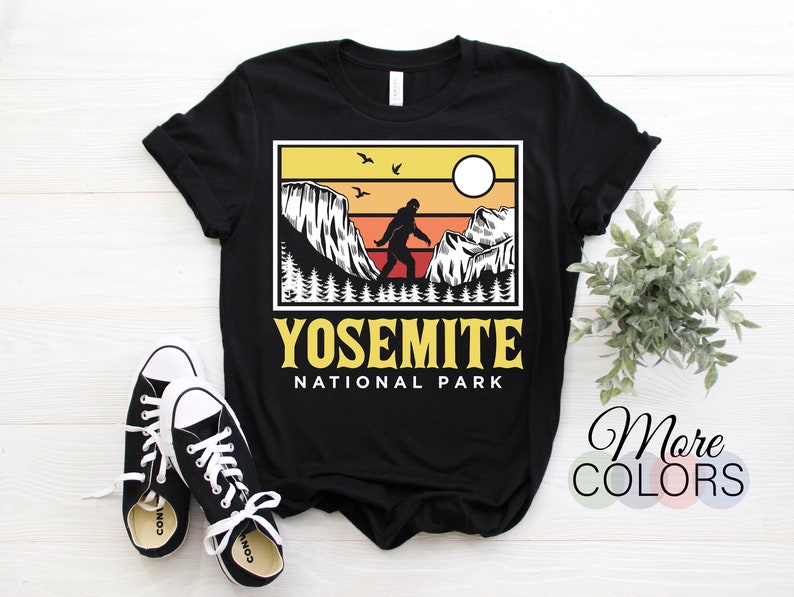 Yosemite National Park US T-Shirt, Bigfoot Sasquatch Yeti USA California Parks Lover Gift, Camping Hiking Travel Souvenirs, Birthday Present image 1