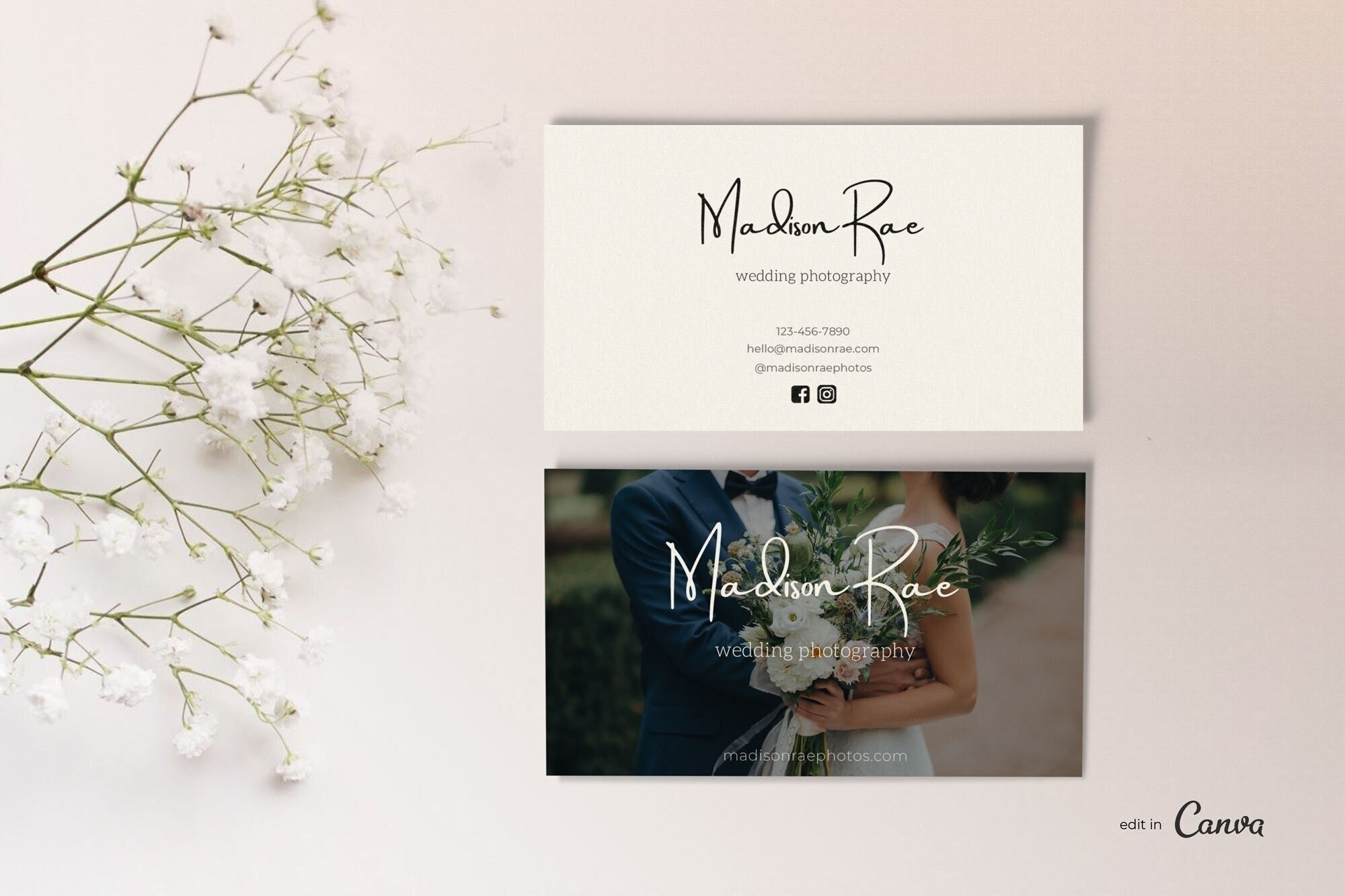 Photography Business Card Template, Wedding Photography Business Card, Canva Template