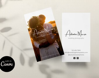 Vertical Photography Business Card Template, Wedding Photography Business Card, Canva Template