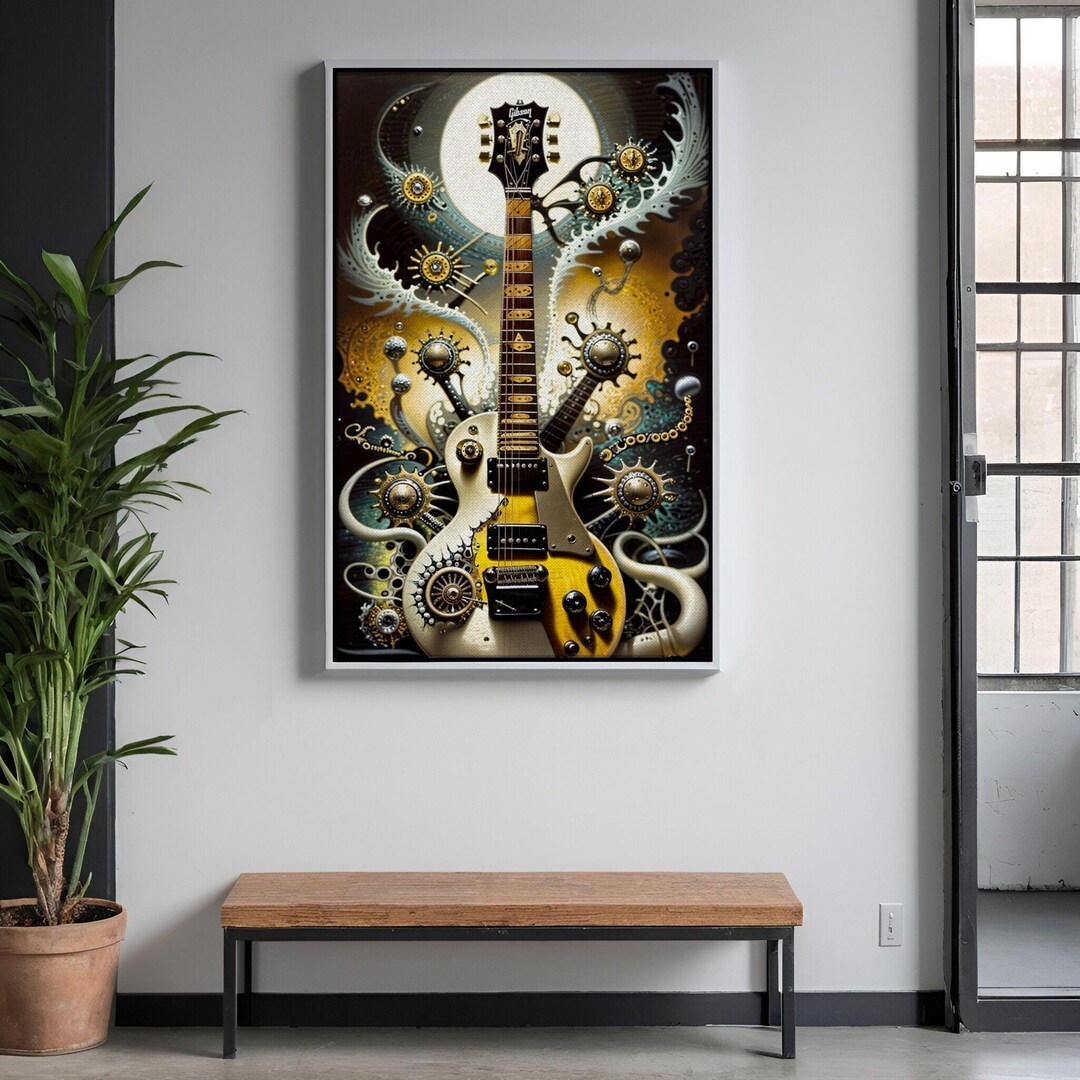 Framed Gibson Les Paul Guitar Canvas Art Print Electric Guitar Jazz ...