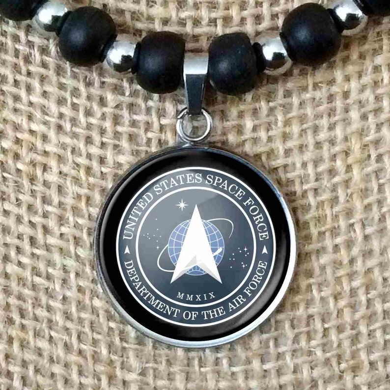 US Space Force Gift Charm Pendant Necklace Leather Cord Choker Men/'s Women/'s Unisex