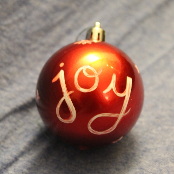 Custom Handpainted Christmas Ornament, Joy Ornament, Calligraphy Ornament, Christmas Ball Ornament, Christmas Tree Decoration