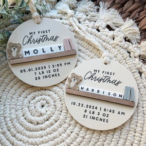 Personalized Baby’s First Christmas Ornament | Teddy Bear Book Shelf Keepsake