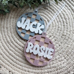 Personalized Checkered Acrylic Keychain: Custom Name Backpack Tag