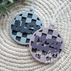 Personalized Checkered Acrylic Keychain: Custom Name Tag, Backpack Accessory