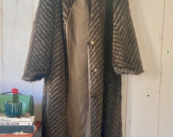 Vintage Bonnie Cashin 70’s Reversible Faux Fur Coat with Leather Trim
