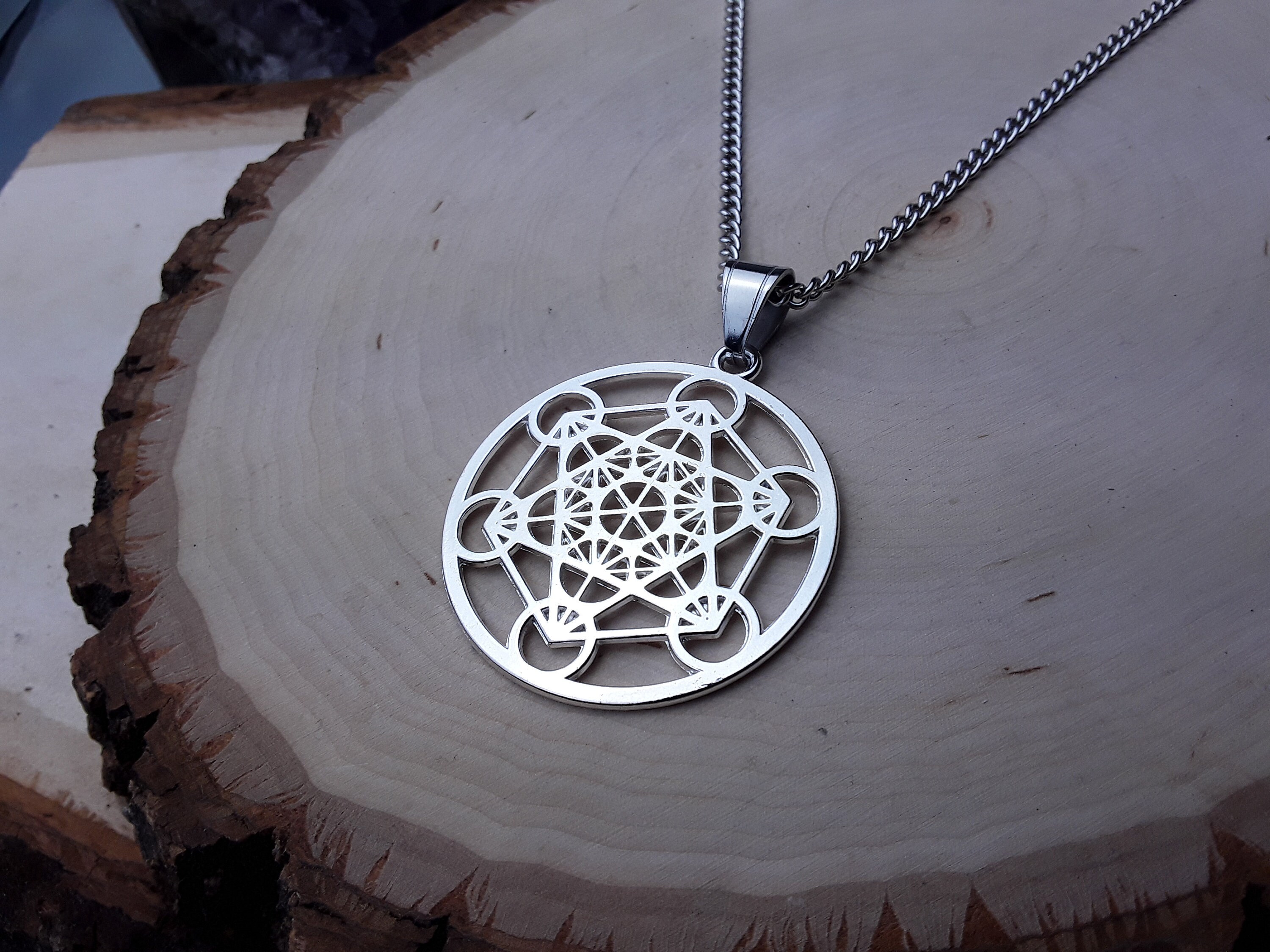 Metatrons Cube Number 13 Kabbalah Pendant Statement Chain Necklace Jewellery V2
