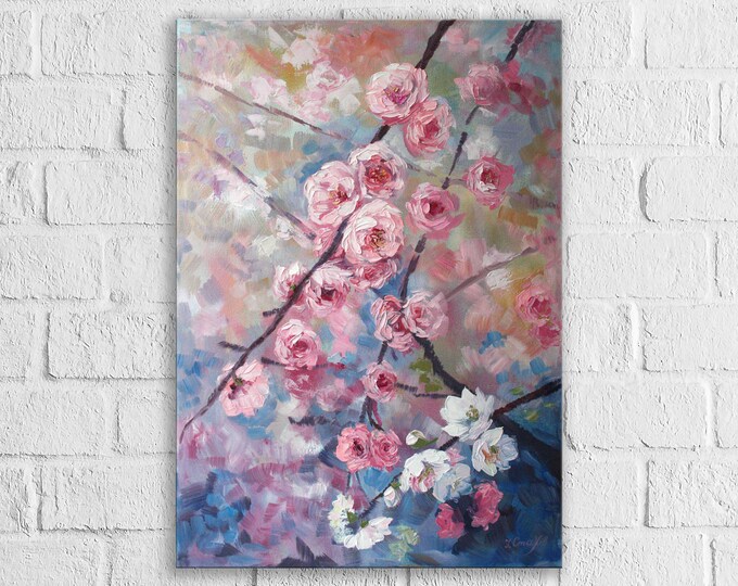 Cherry Blossom Painting on Canvas Abstract Flowers Original Etsy