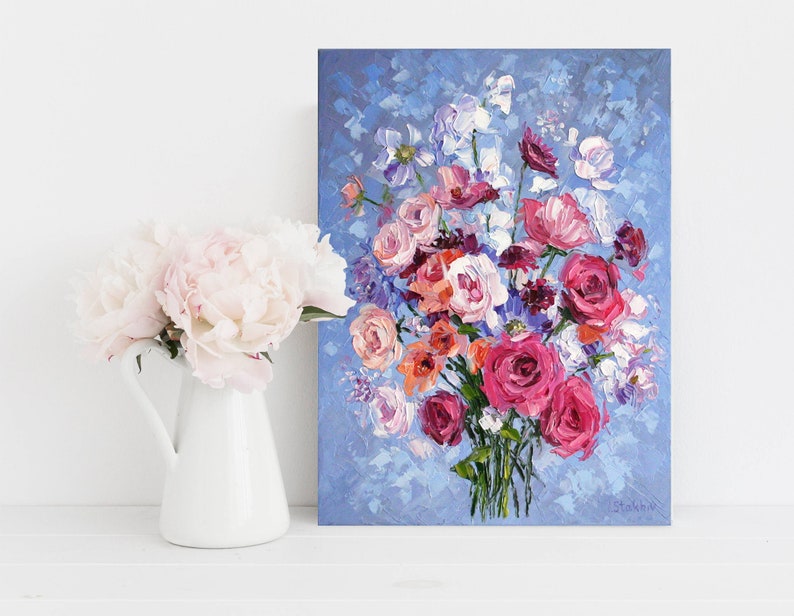 Floral Oil Painting on Canvas Abstract Flower Bouquet Art Etsy