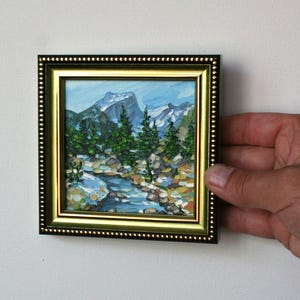 Rocky Mountain Oil Painting: Framed Colorado Landscape Art, 4&quot;x4&quot;