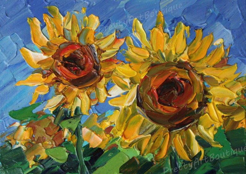 Sunflower Ukraine painting Digital download file Ukrainian landscape Yellow and blue Sunflower card 