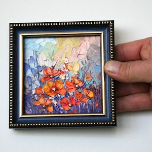 Small floral oil painting Tiny framed art Abstract floral art Palette knife painting Original artwork Mothers Day gift