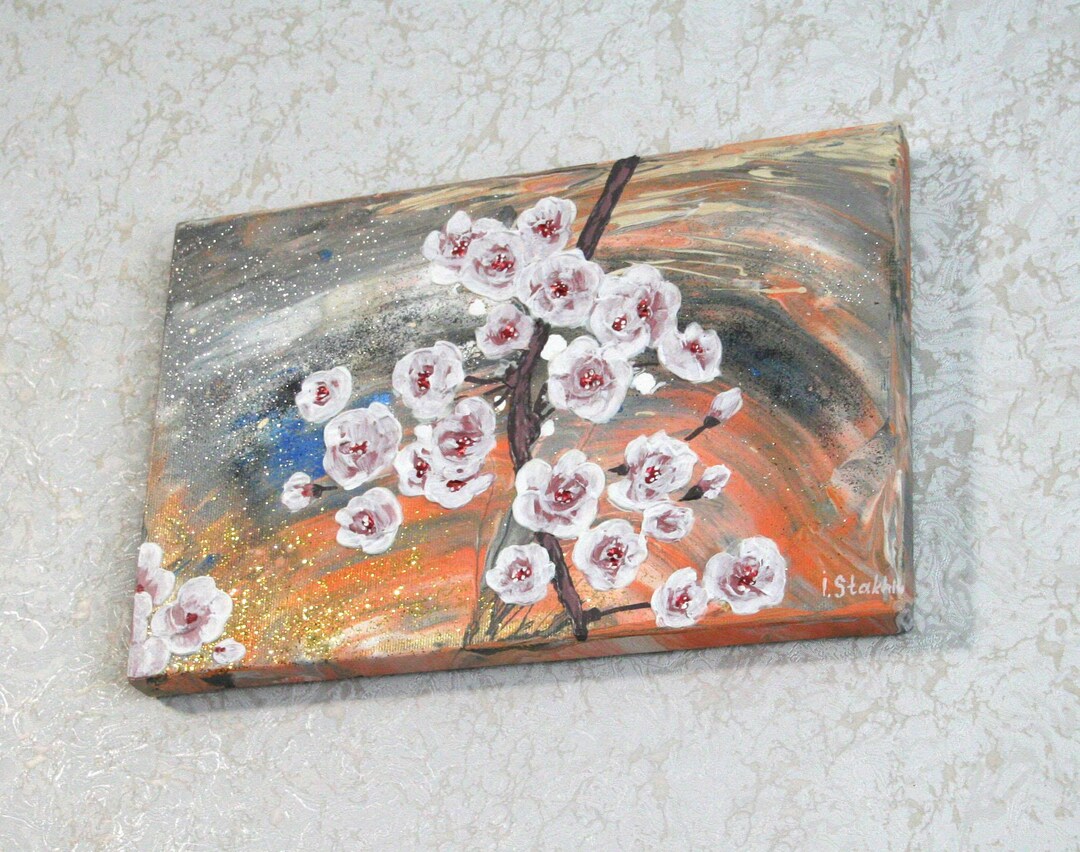 Cherry Blossom Painting Textured Sakura Wall Art Small Painting on ...