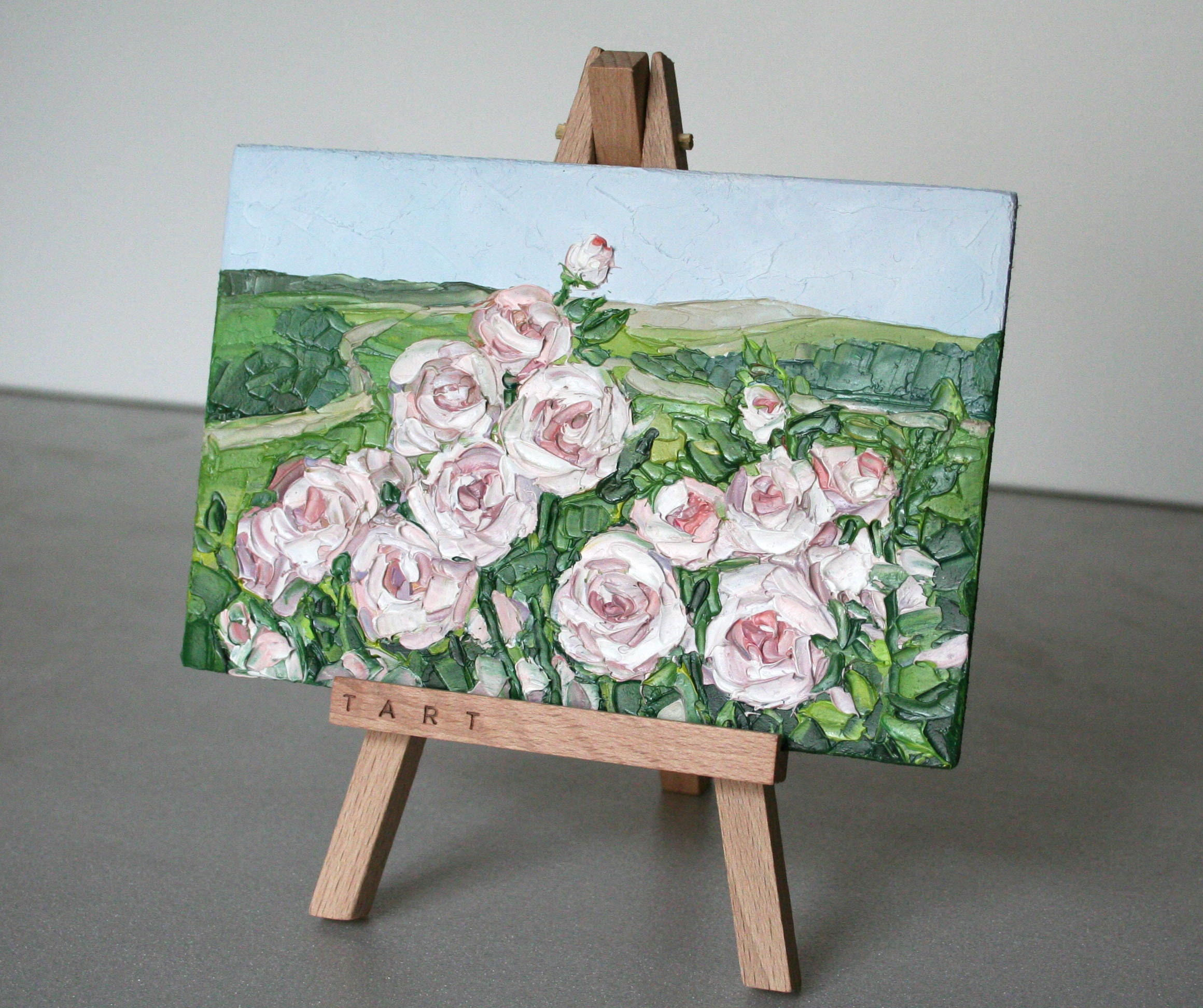 Small floral oil painting with easel Rose art Landscape Etsy