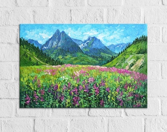 グレイシャー国立公園の油絵：インパスト山の風景画 8x6 - Etsy 日本