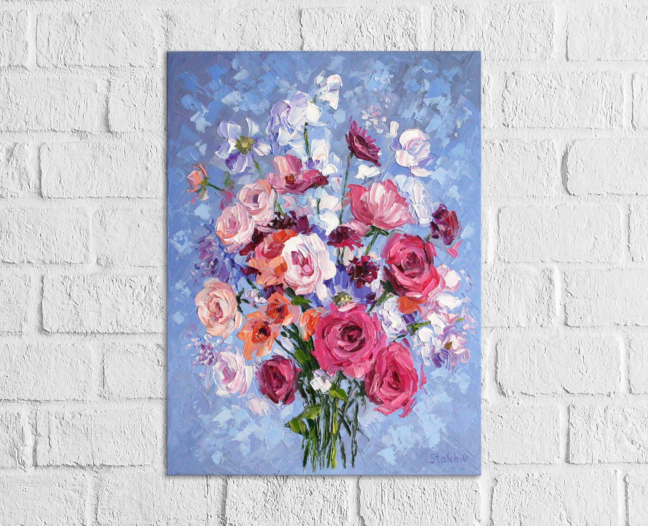 Floral Oil Painting on Canvas Abstract Flower Bouquet Art Etsy
