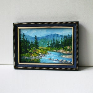 Mountain River painting California art Jed Smith Redwoods Framed landscape Mini oil painting original