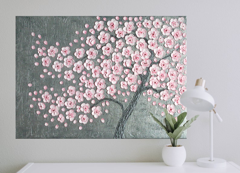 3d painting on canvas Cherry blossom tree art Bedroom wall Etsy