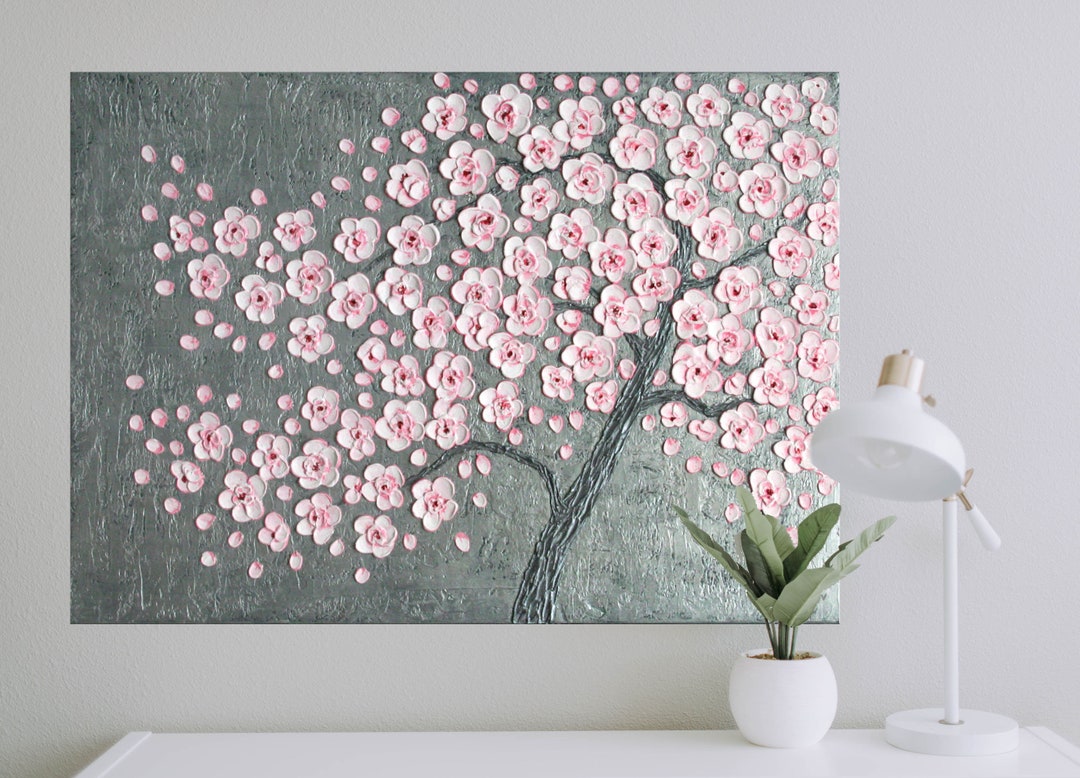 Cherry Blossom Tree Painting Palette Knife Painting by Ukrainian Artist