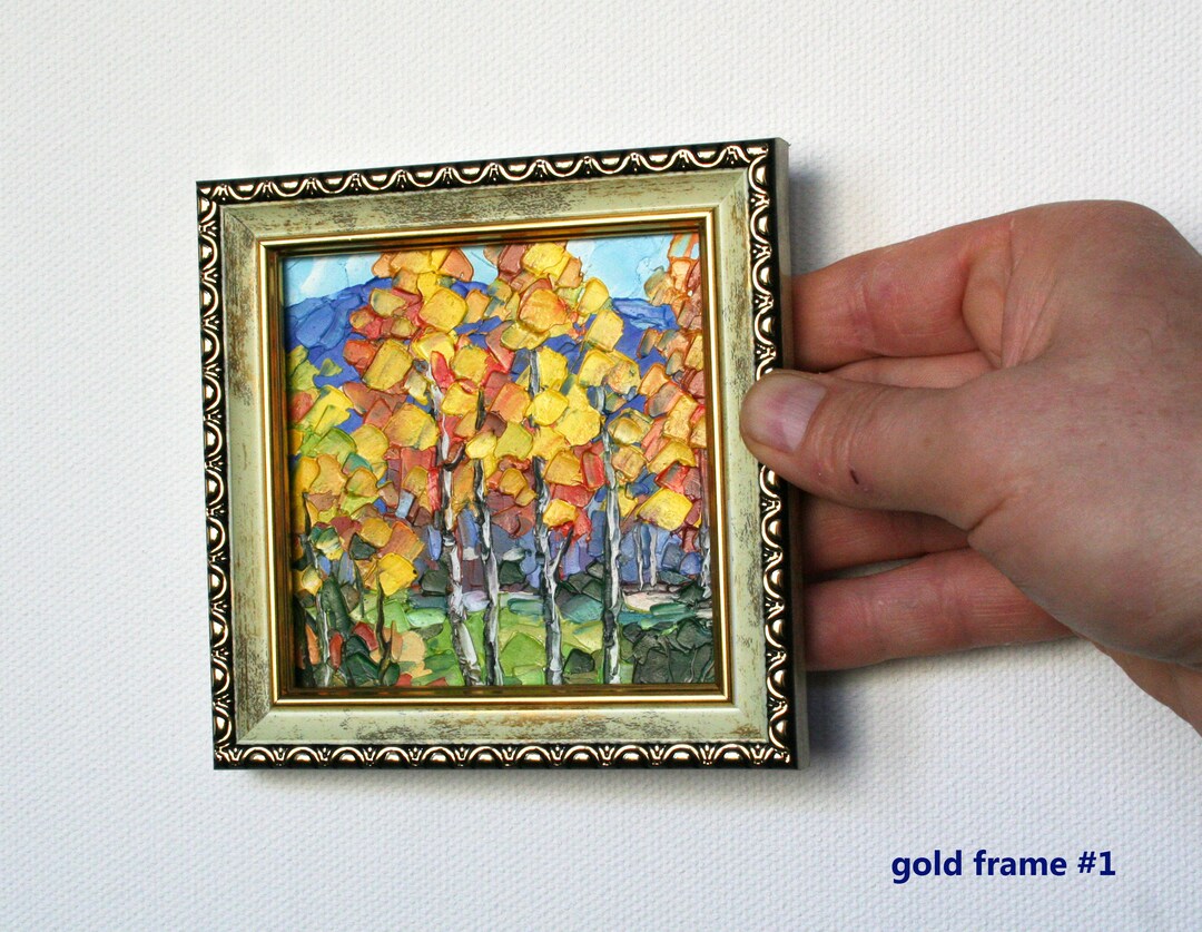 Aspen Tree Painting Tiny Framed Art Fall Landscape Painting Palette