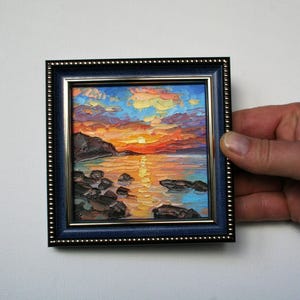 Commission landscape painting from photo Framed wall art Miniature painting 4x4 Personalized gift