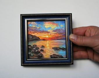 写真から風景画を委託 額入りミニチュア絵画 4x4 パーソナライズギフト インパストアート、手描き
