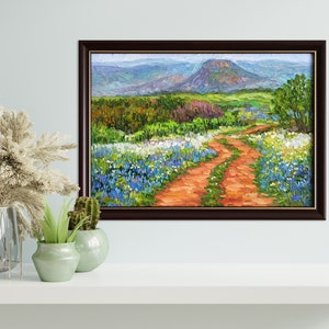 Texas Bluebonnet Painting, Texas Hill Country Art, Landscape Original Oil Painting, Framed Wall Art Mothers Day gift