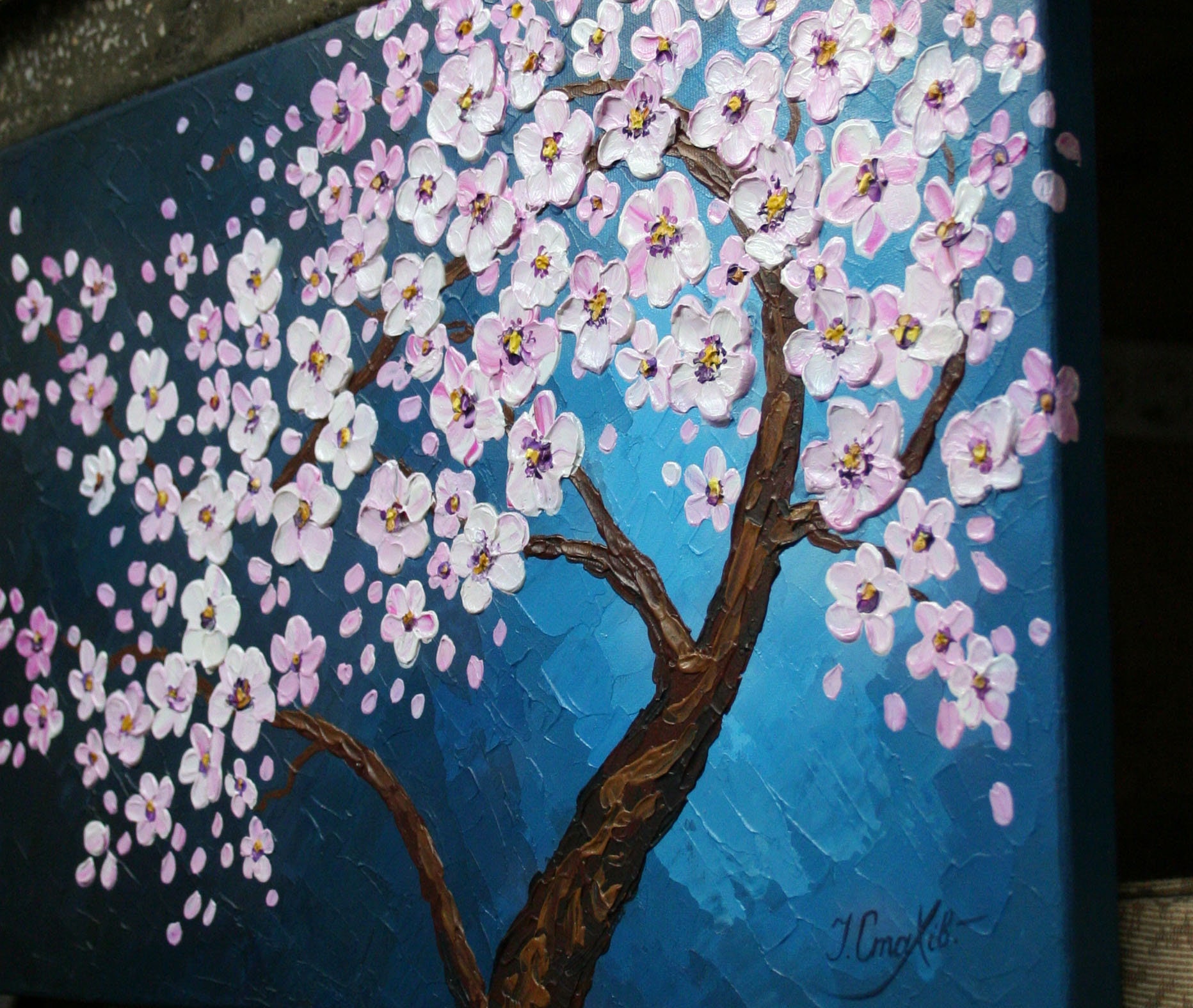 Cherry Blossom Tree Painting on Canvas Original Palette Knife Etsy