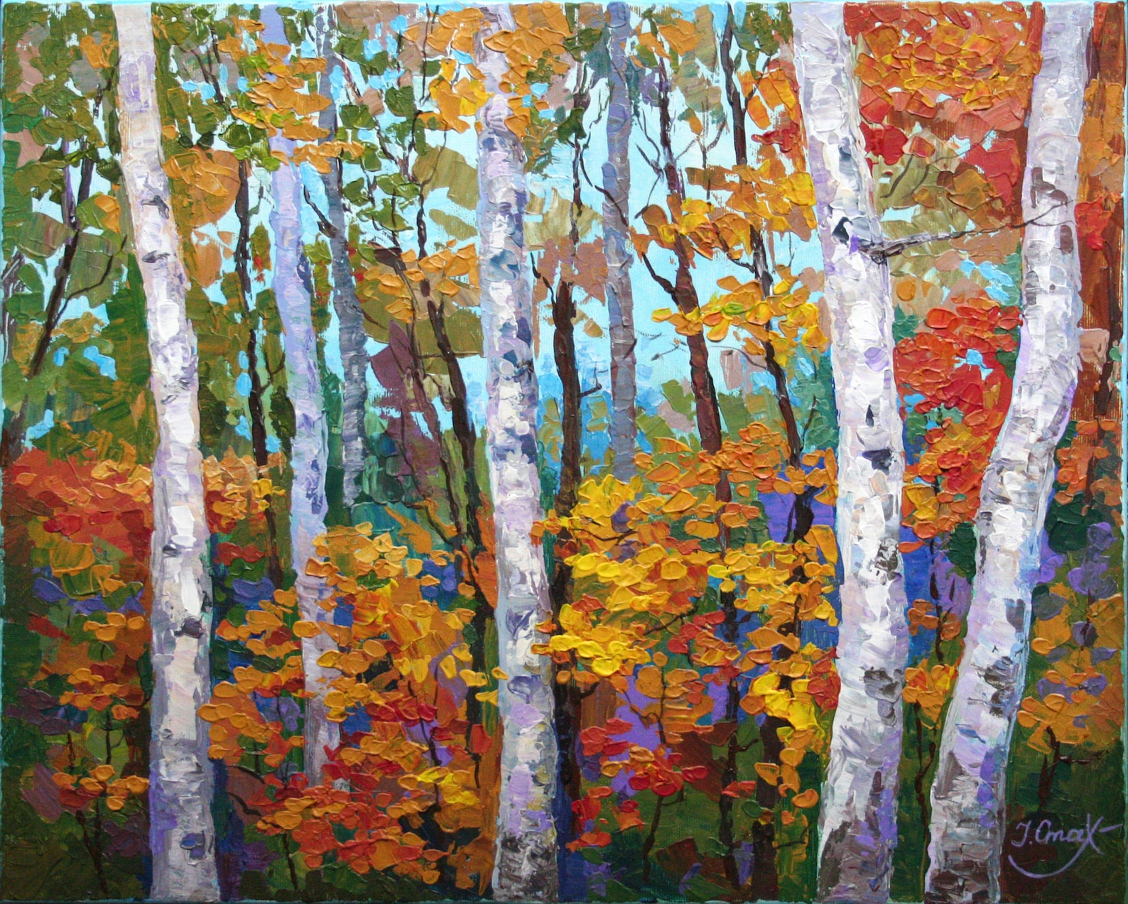 Birch tree painting on canvas Impasto Autumn forest Landscape Etsy