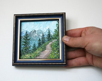 Rocky Mountain painting Tiny framed art Colorado wall art Landscape painting Original artwork by PrettyArtBoutique