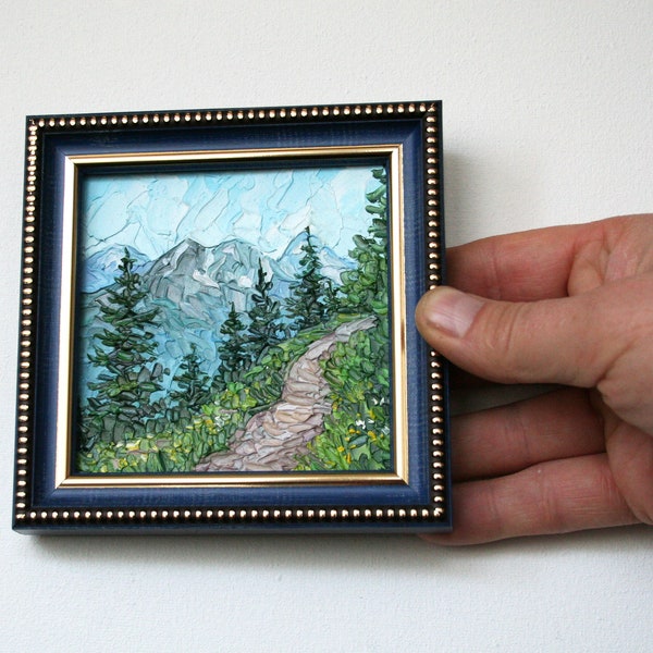 Pintura de las Montañas Rocosas Arte enmarcado pequeño Arte de pared de Colorado Pintura de paisaje Obra de arte original de PrettyArtBoutique