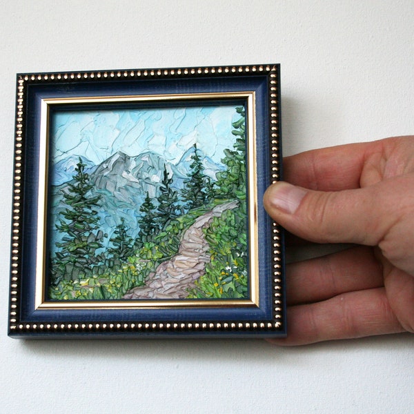 Rocky Mountain Painting Tiny framed art Colorado Wall Art Landscape Painting Original artwork by PrettyArtBoutique Valentines Day gift