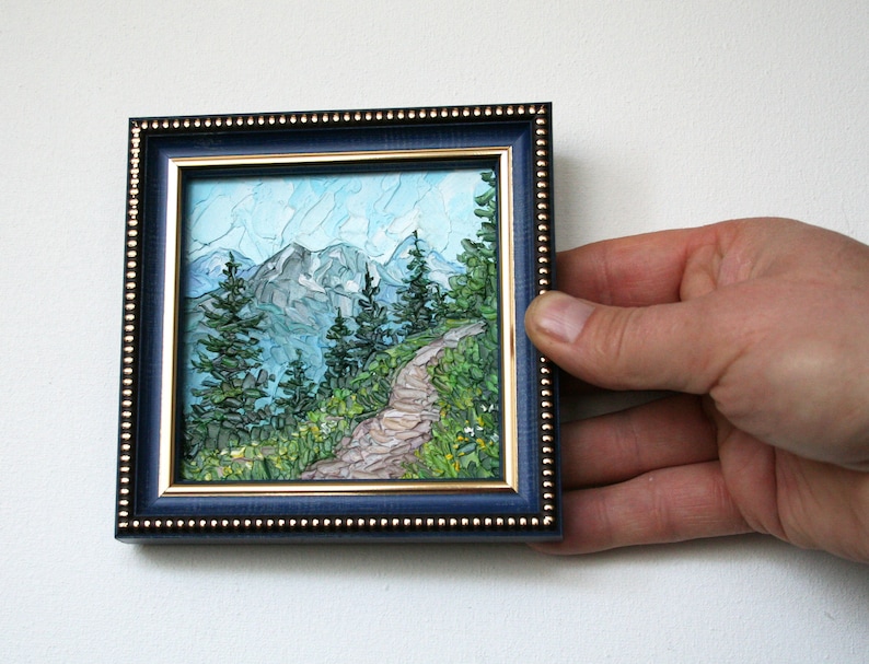 Rocky Mountain painting Tiny framed art Colorado wall art Landscape painting Original artwork by PrettyArtBoutique