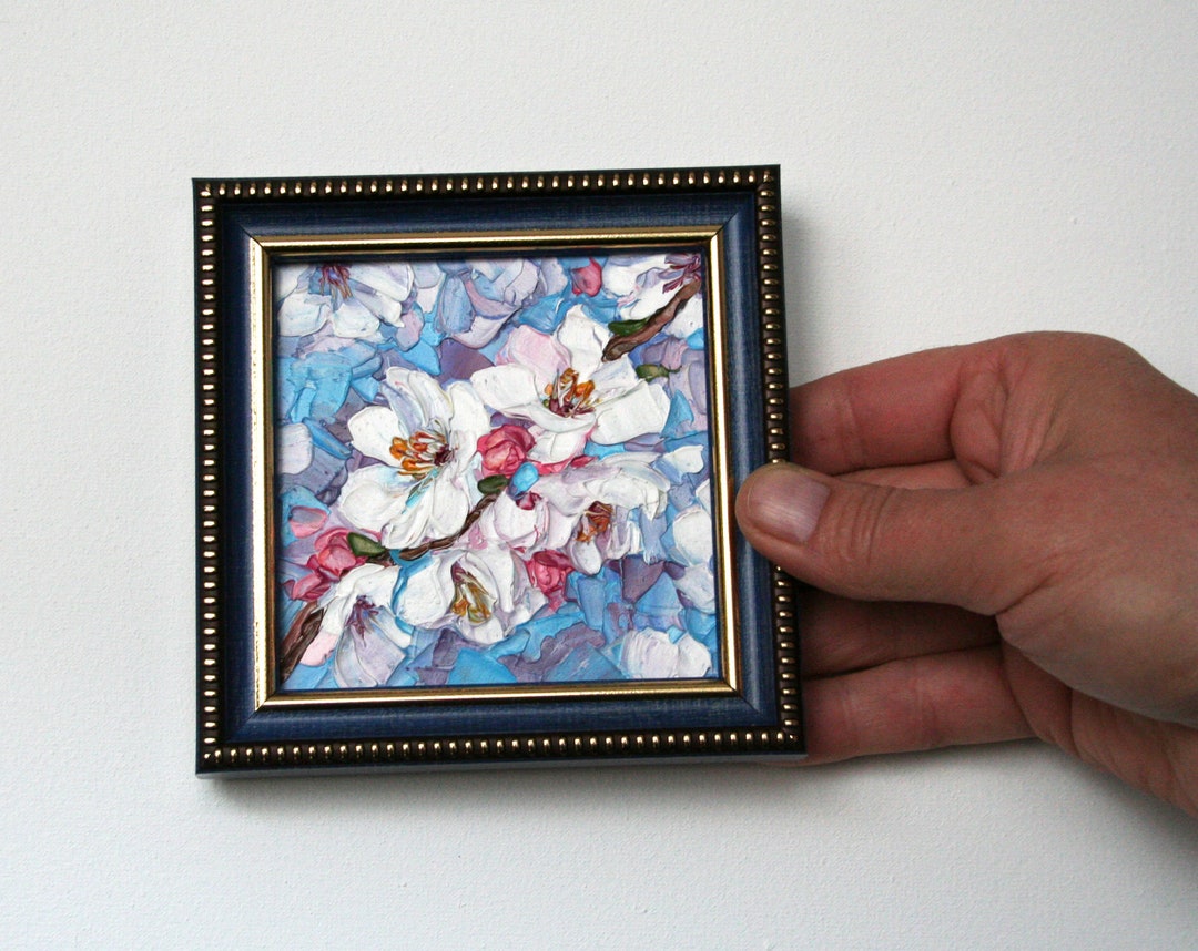 Cherry Blossom Painting Tiny Framed Art 4x4 Inches Palette Etsy