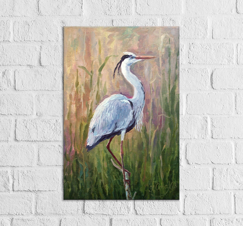 Great blue heron painting Bird wall art Kids room decor Etsy