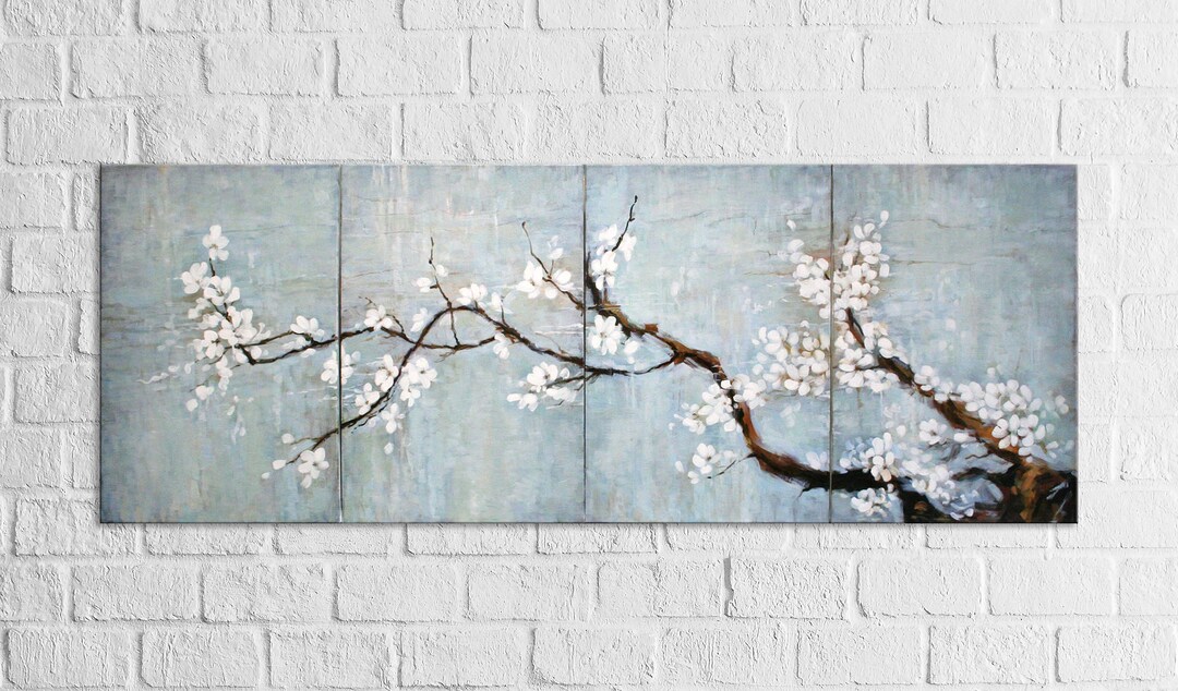 Above Bed Art Cherry Blossom Painting on Canvas Abstract Bedroom Wall ...