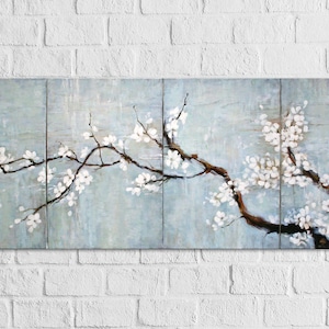 Above Bed Art Cherry Blossom Painting on Canvas Abstract Bedroom Wall Decor 4 Piece Wall Art Set Original Artwork Mothers Day gift