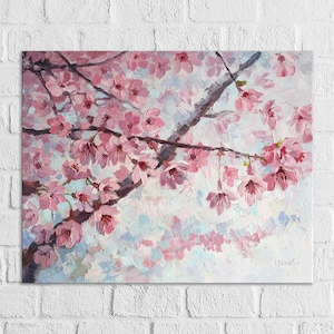 Palette knife painting Cherry blossom wall art Floral oil painting on canvas Impasto Original artwork by PrettyArtBoutique Mothers Day gift